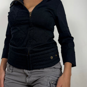 Black zip up 3/4 sleeves biker jacket (S)