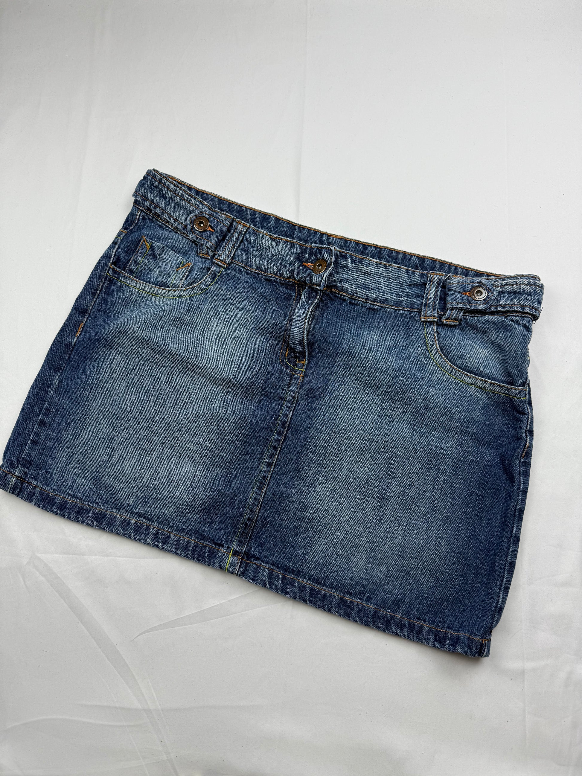 Blue denim low rise mini skirt (L)