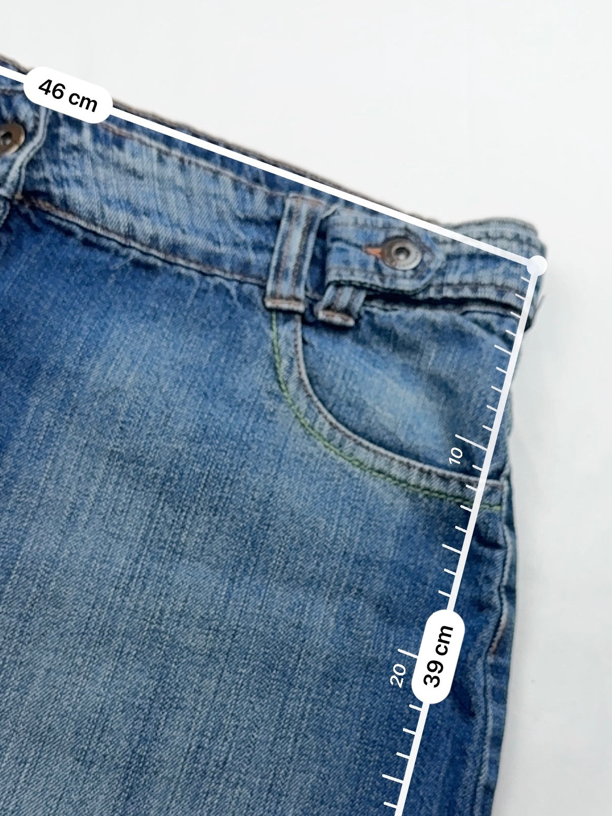 Blue denim low rise mini skirt (L)