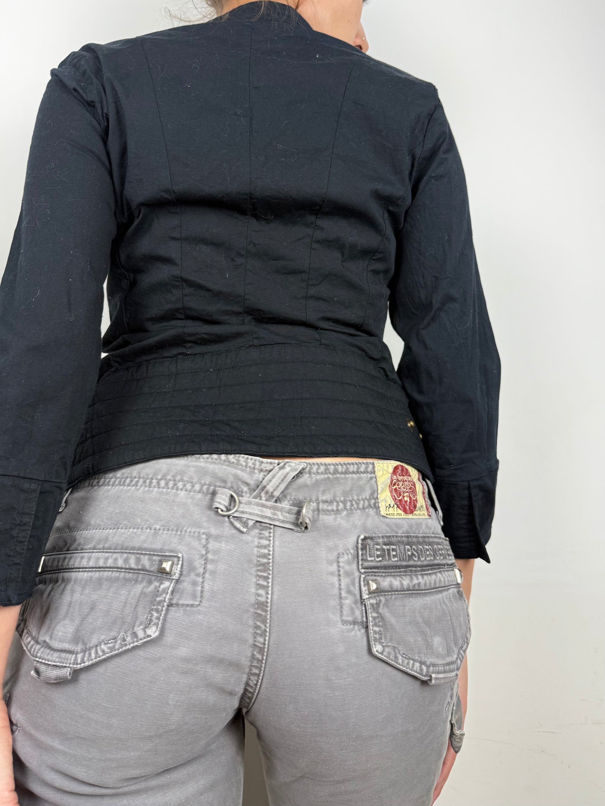 Black zip up 3/4 sleeves biker jacket (S)