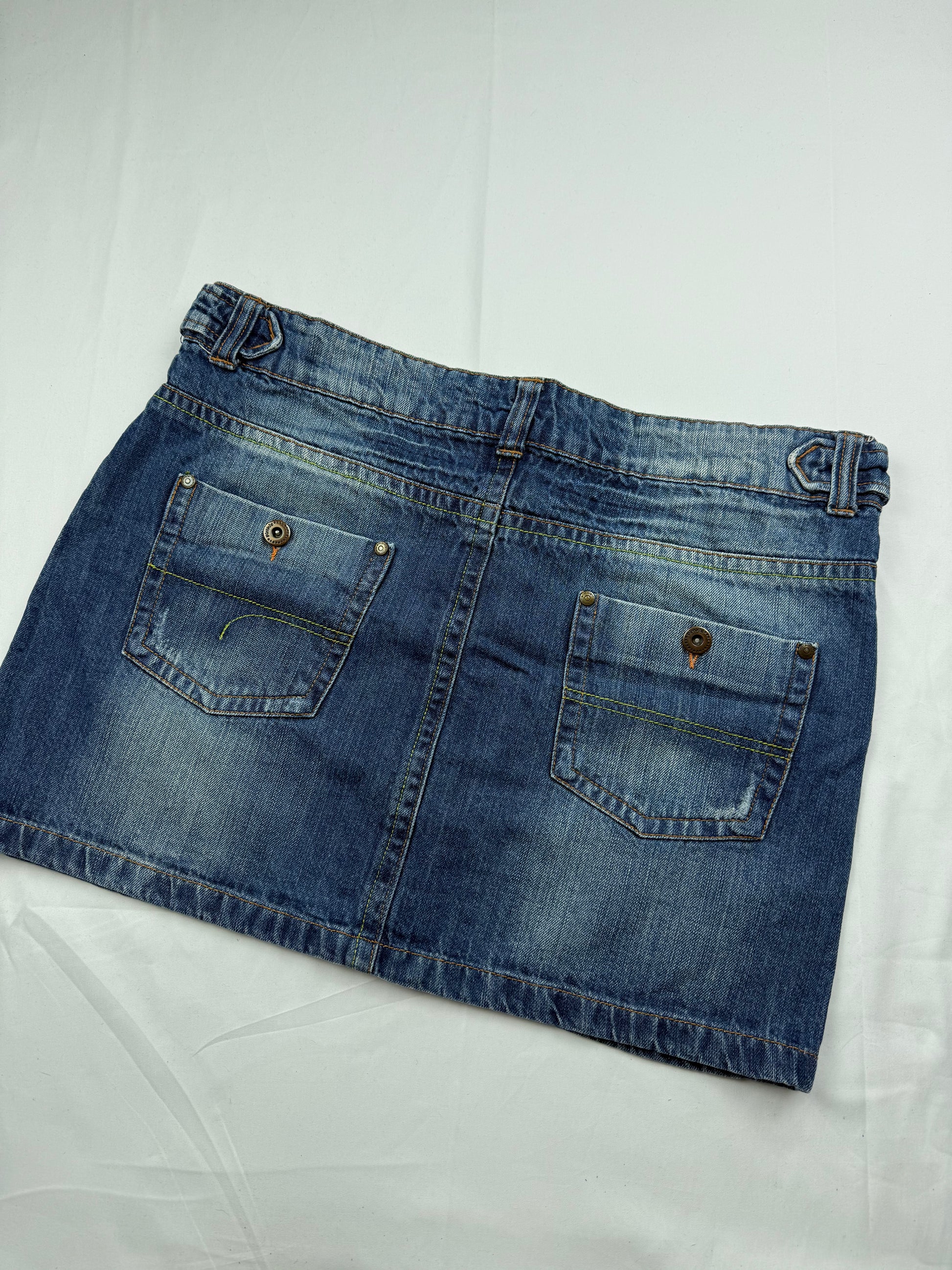 Blue denim low rise mini skirt (L)