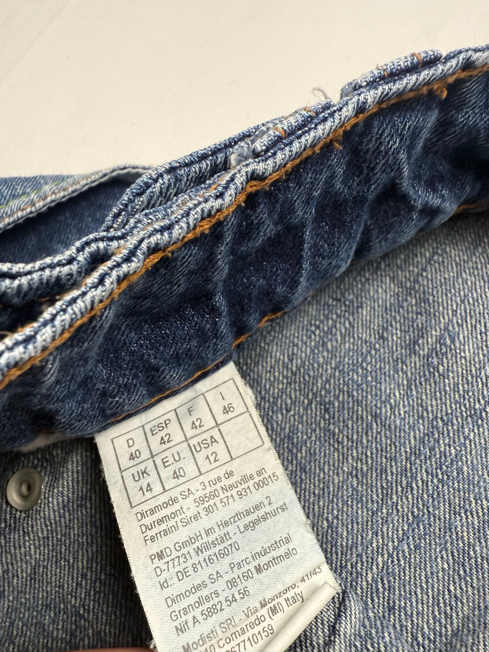 Blue denim low rise mini skirt (L)