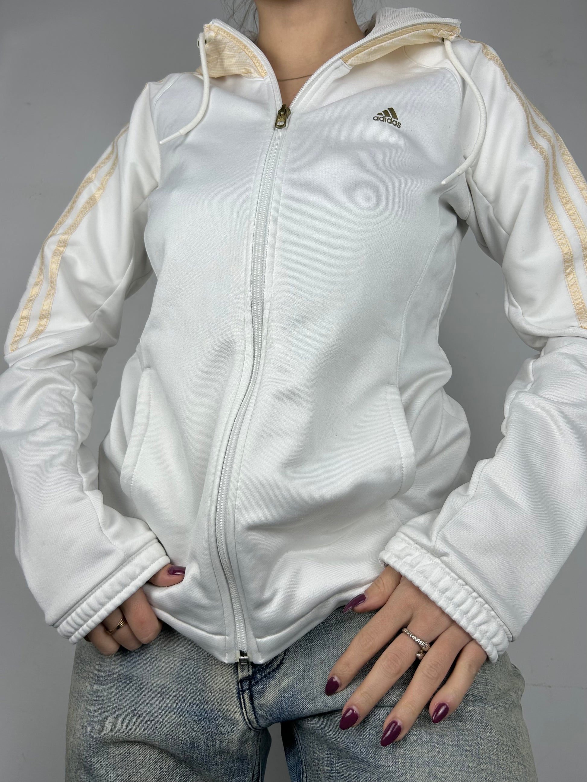 White zip up logo hoodie jacket (M/L)