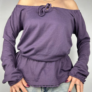 Purple tie up flared long sleeves top (M/L)
