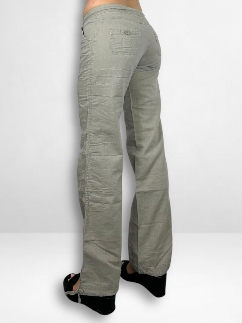 Beige linen low rise baggy pants (XS)
