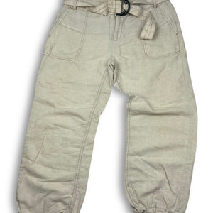 Beige linen low rise capri pants (S)