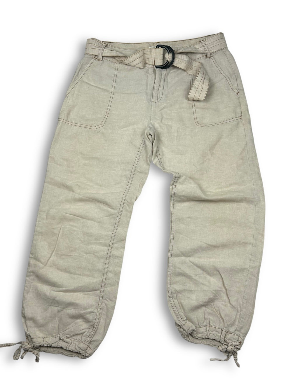 Beige linen low rise capri pants (S)