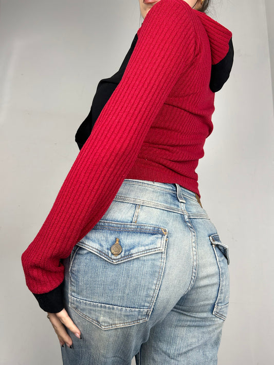 Black & red zip up hoodie sweatshirt (S/M)