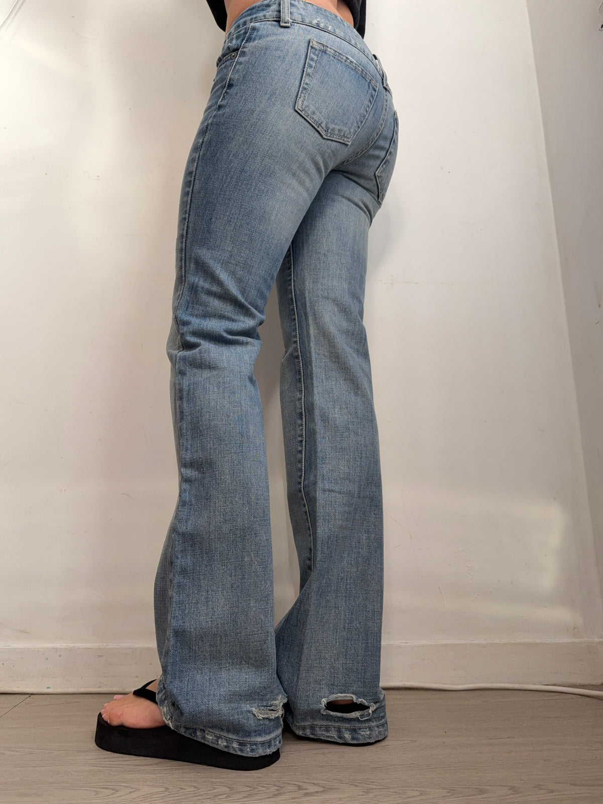 Pantalon droit taille basse en jean noir (XS)