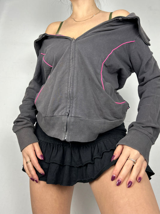 Grey zip up large neck sweatshirt (M)