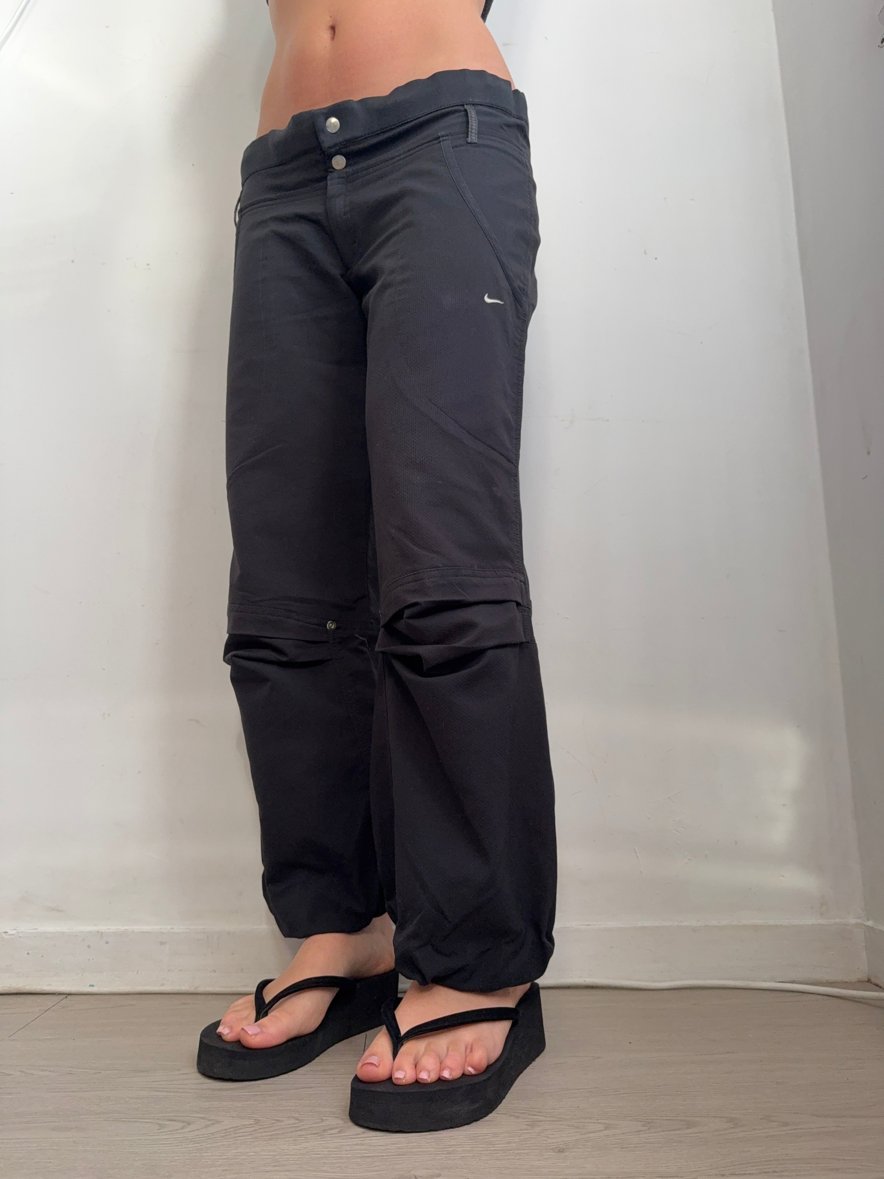 Pantalon droit taille basse en jean noir (XS)
