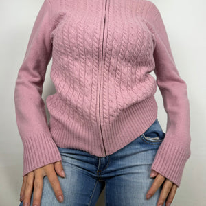 Pink zip up wool jumper (M)