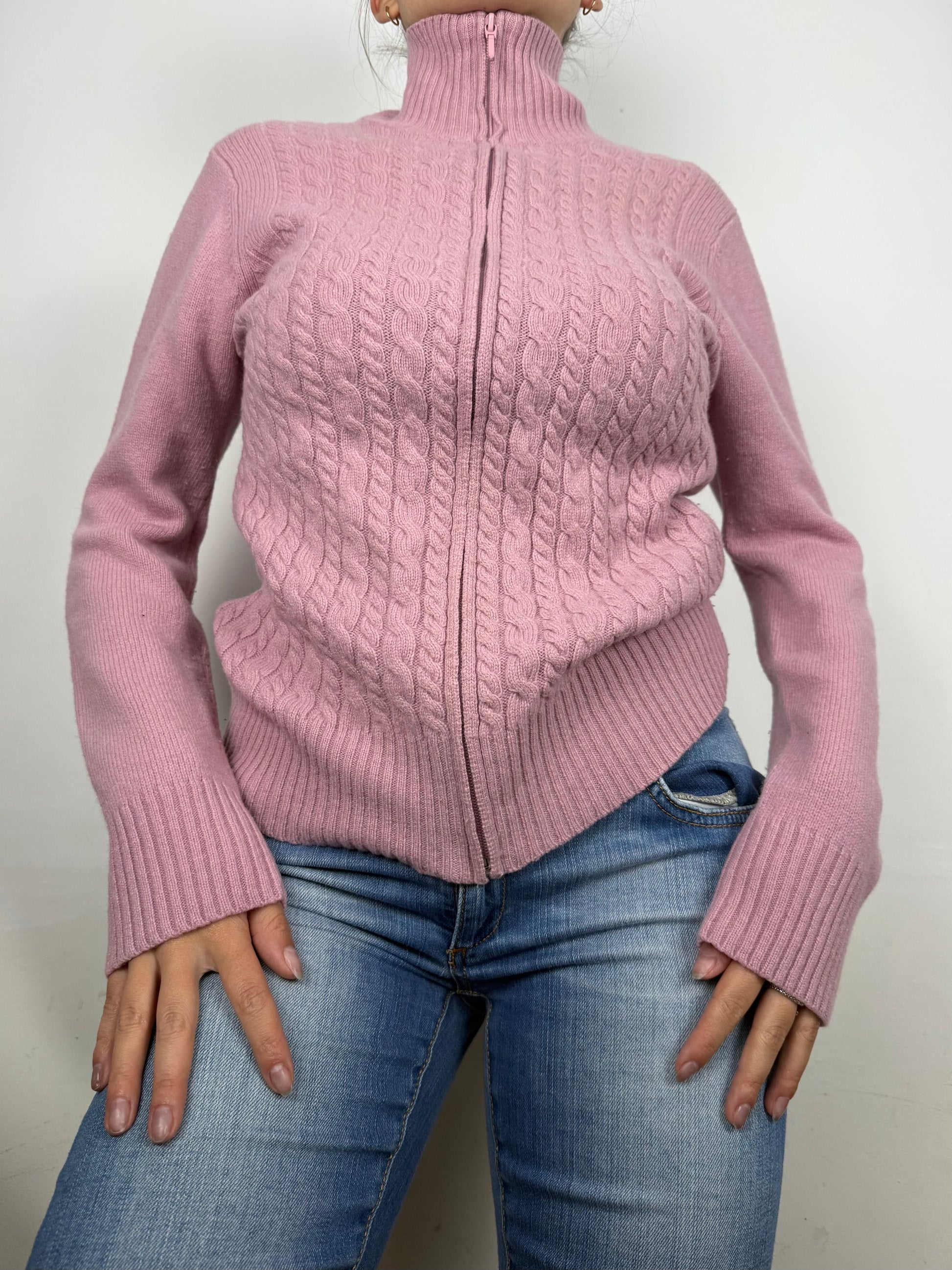 Pink zip up wool jumper (M)