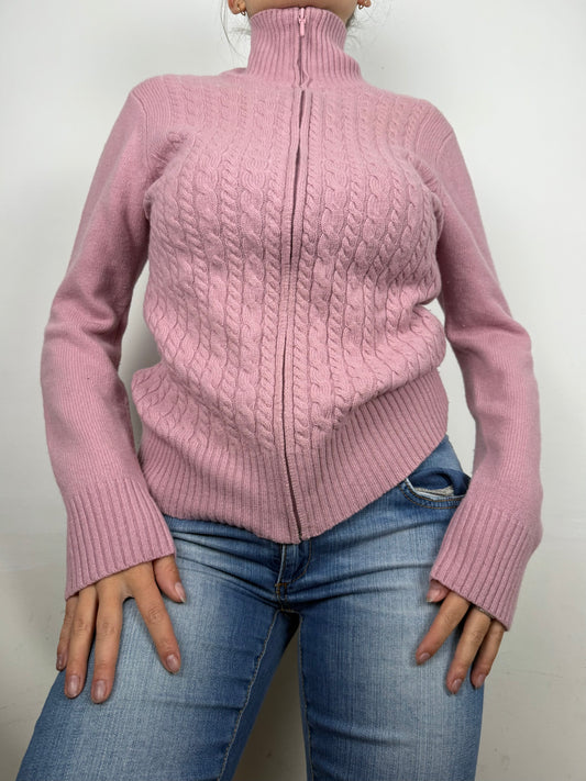 Pink zip up wool jumper (M)