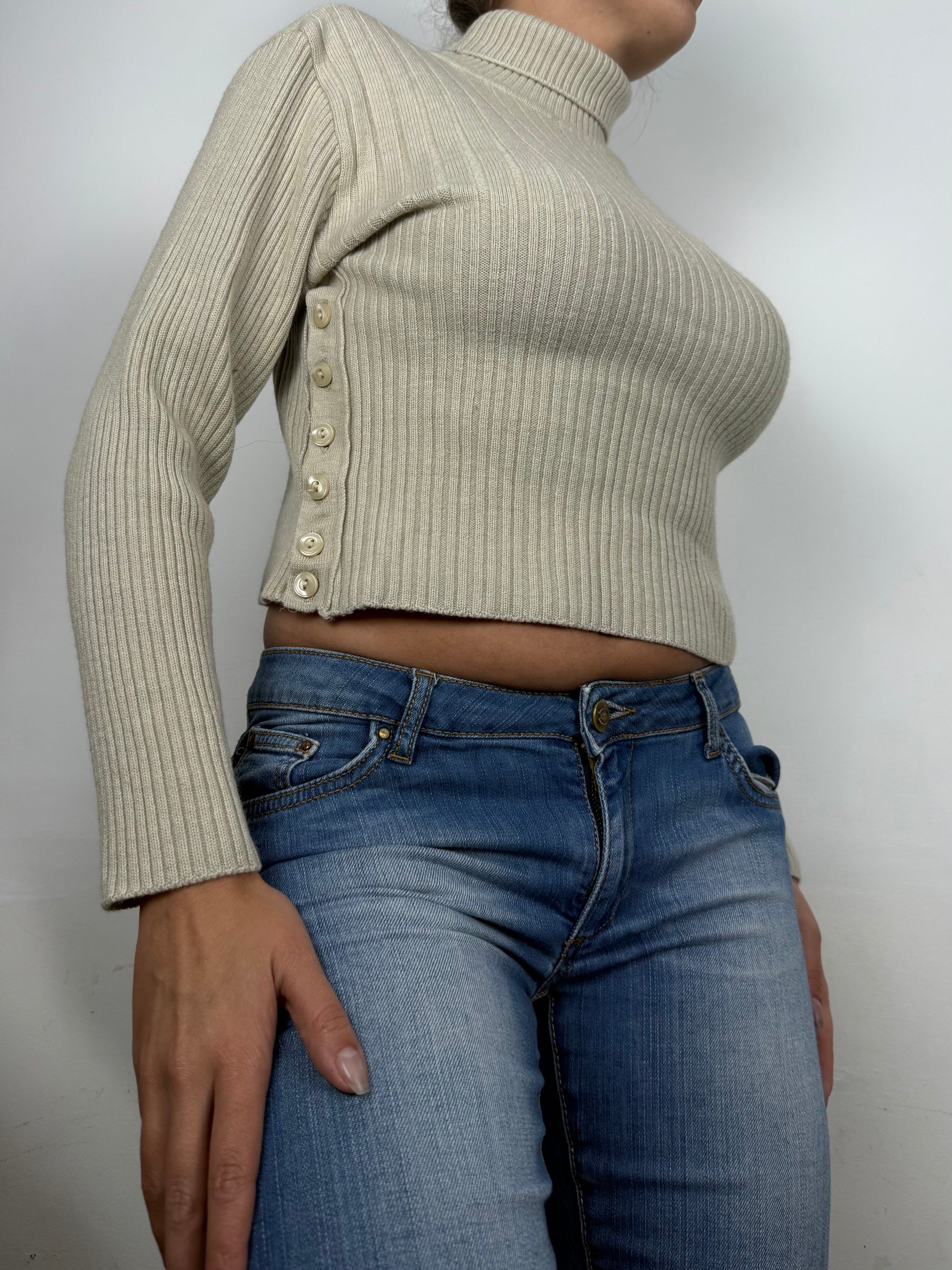 Beige ribbed buttons up merinos wool jumper (S/M)