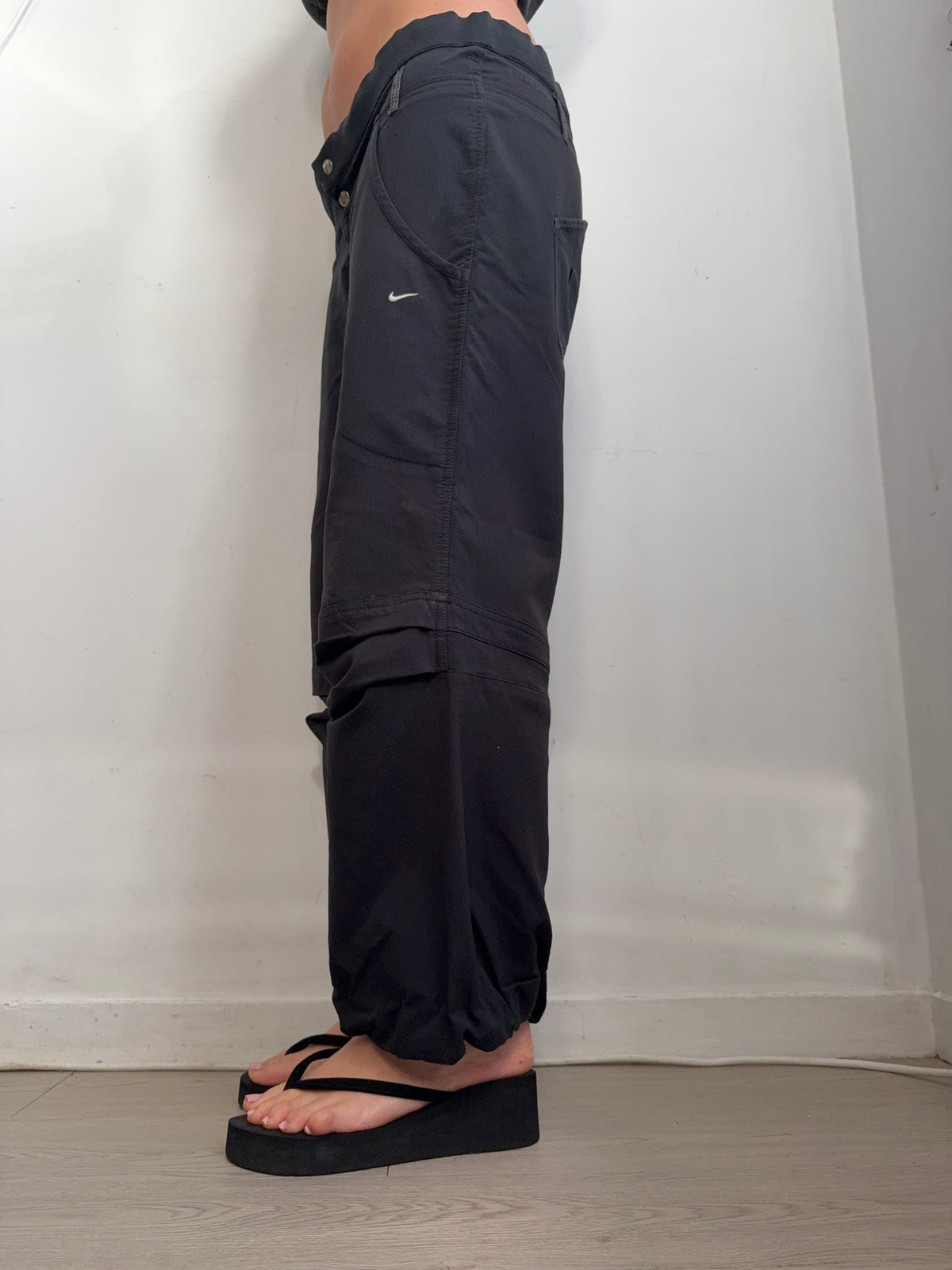 Pantalon droit taille basse en jean noir (XS)