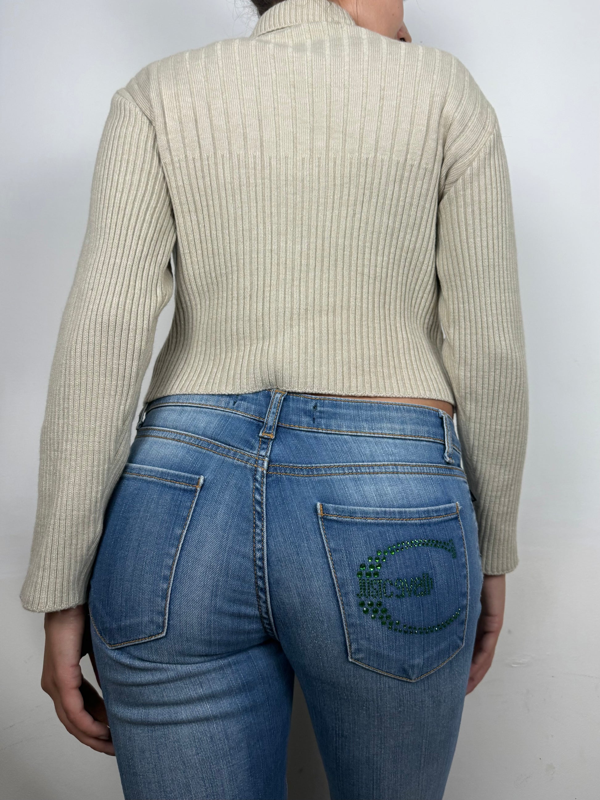 Beige ribbed buttons up merinos wool jumper (S/M)