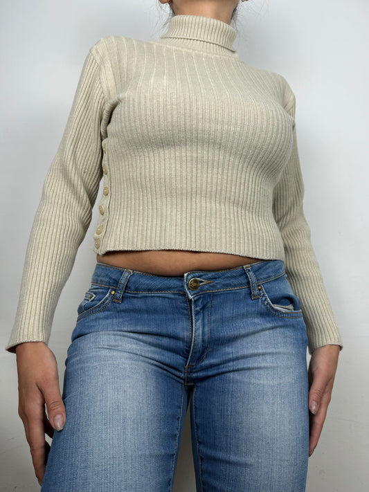 Beige ribbed buttons up merinos wool jumper (S/M)