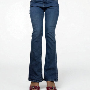 Blue denim mid rise flare pants (XS/S)