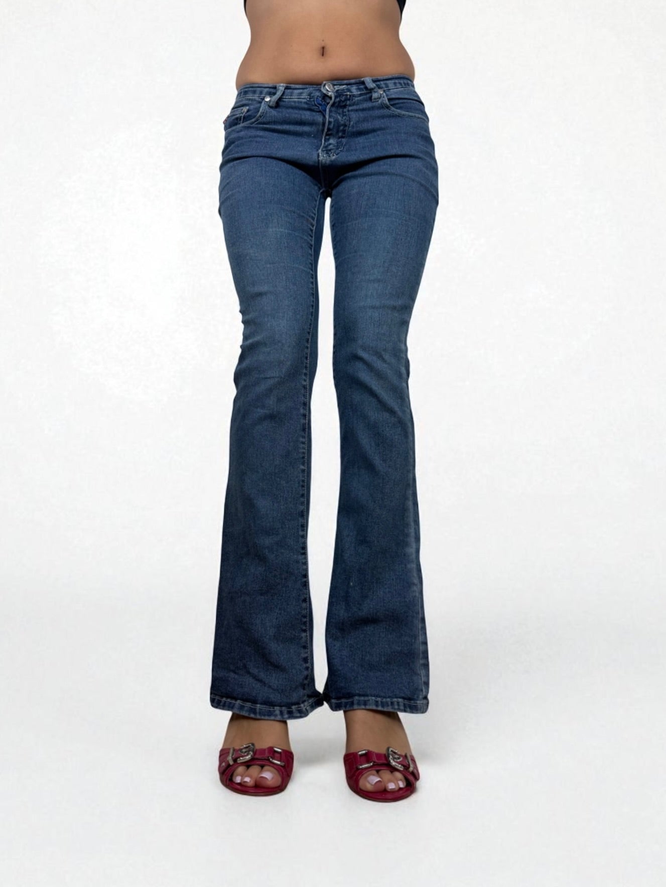 Blue denim mid rise flare pants (XS/S)