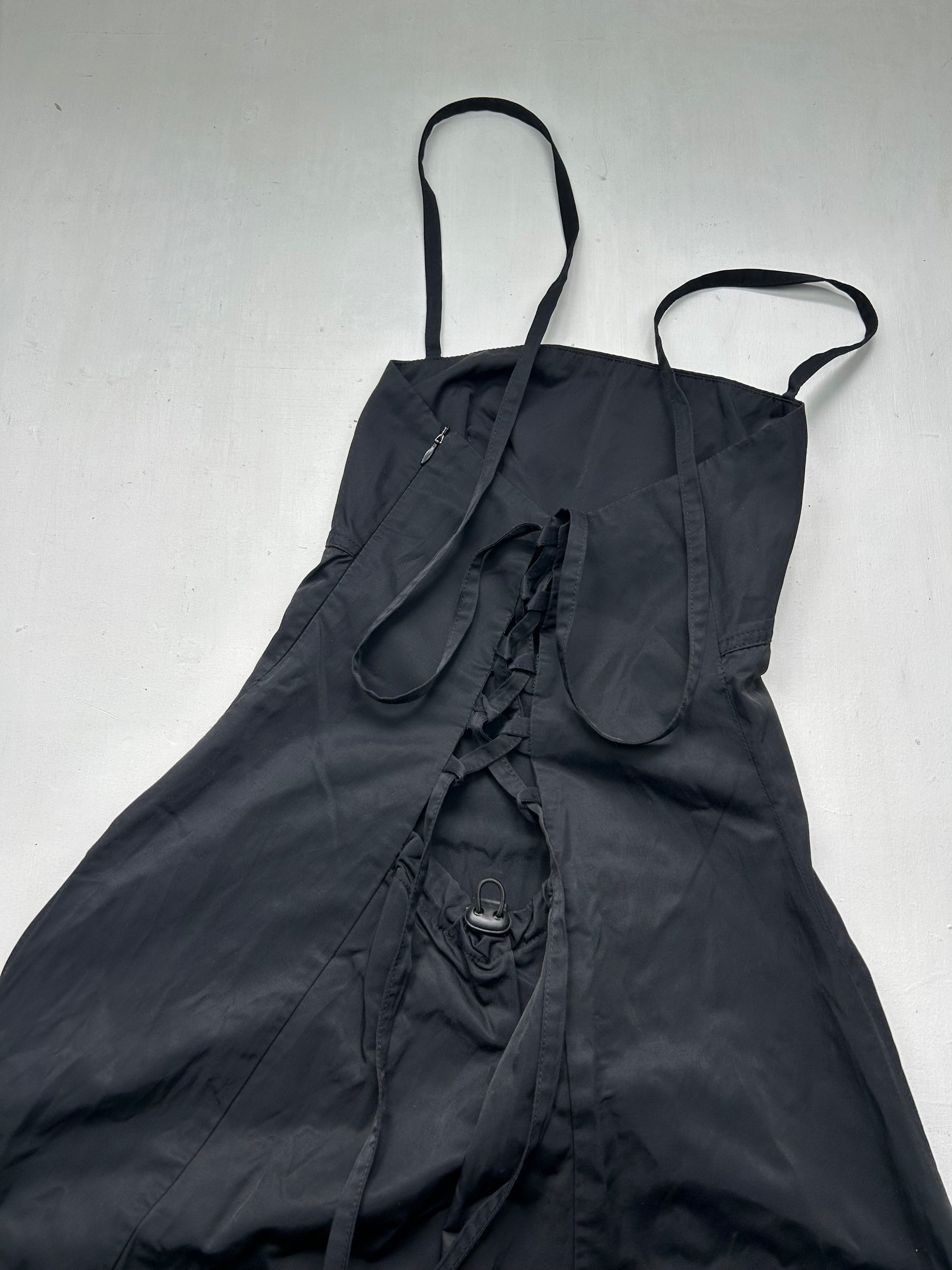Black corset lace up backless maxi dress (S)