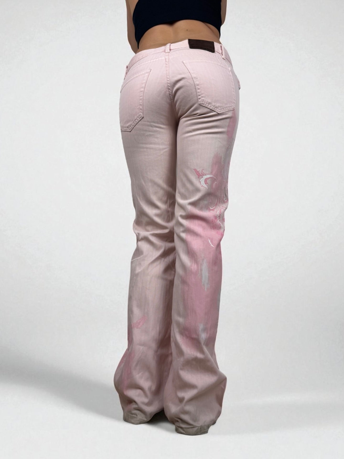 Baby pink denim low rise flare pants (XS/S)