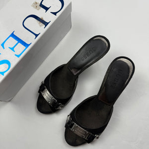 Black real leather kitten heels mules (36)