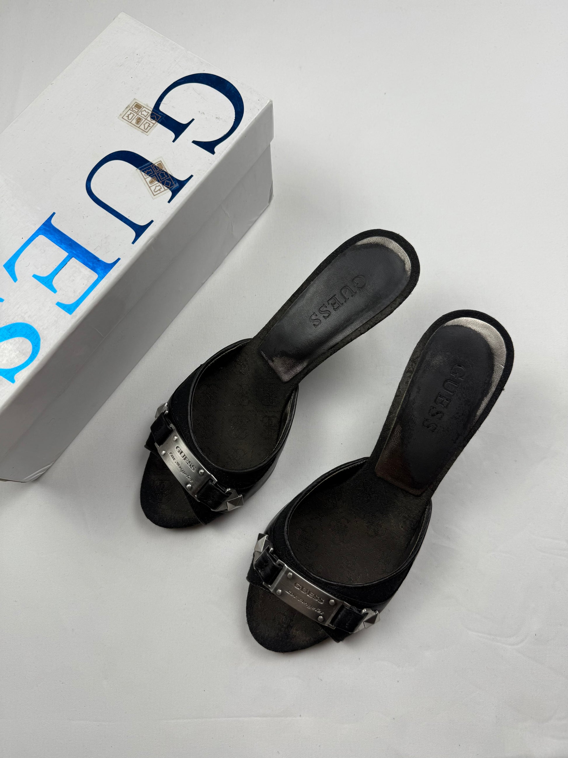 Black real leather kitten heels mules (36)