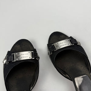 Black real leather kitten heels mules (36)