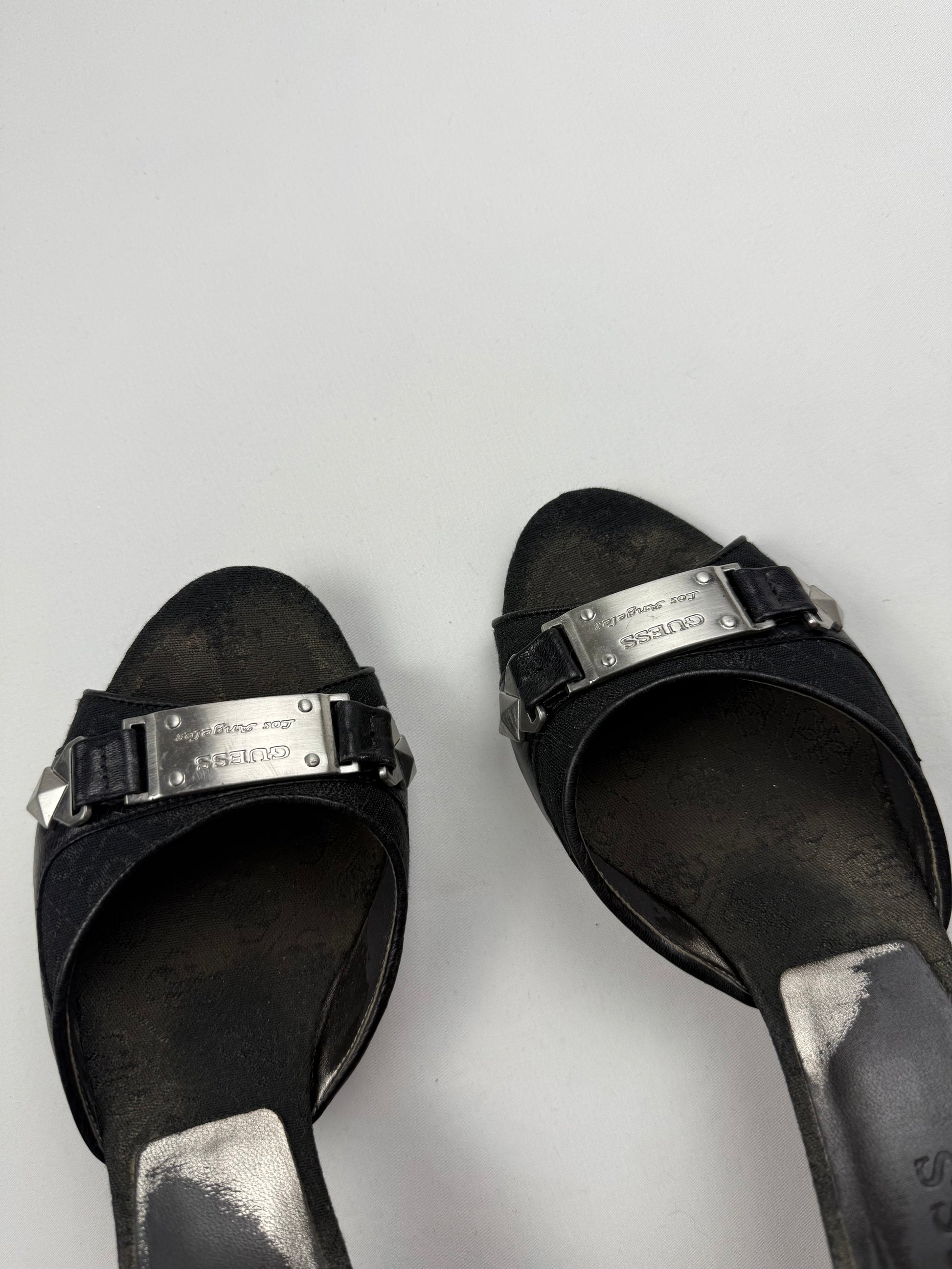 Black real leather kitten heels mules (36)