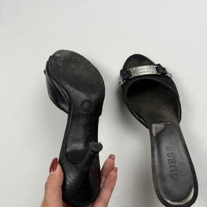 Black real leather kitten heels mules (36)