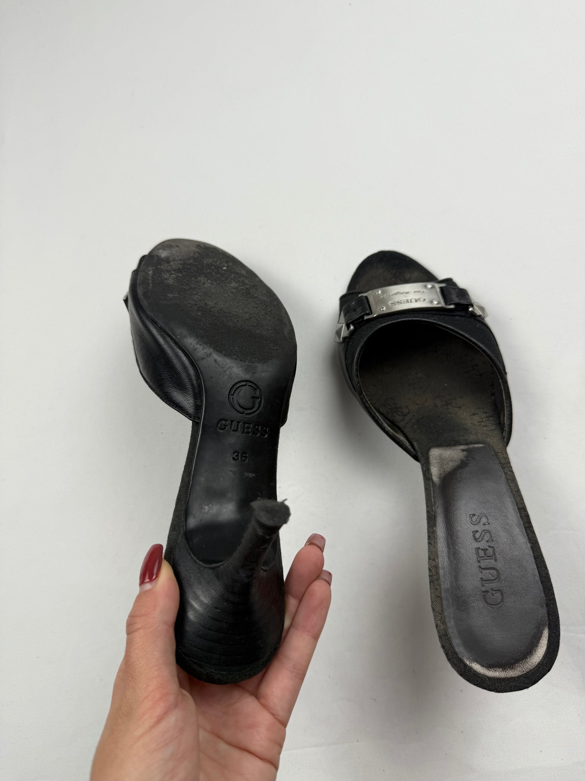 Black real leather kitten heels mules (36)