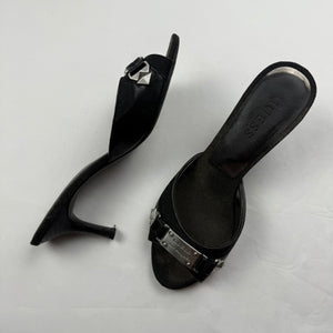 Black real leather kitten heels mules (36)