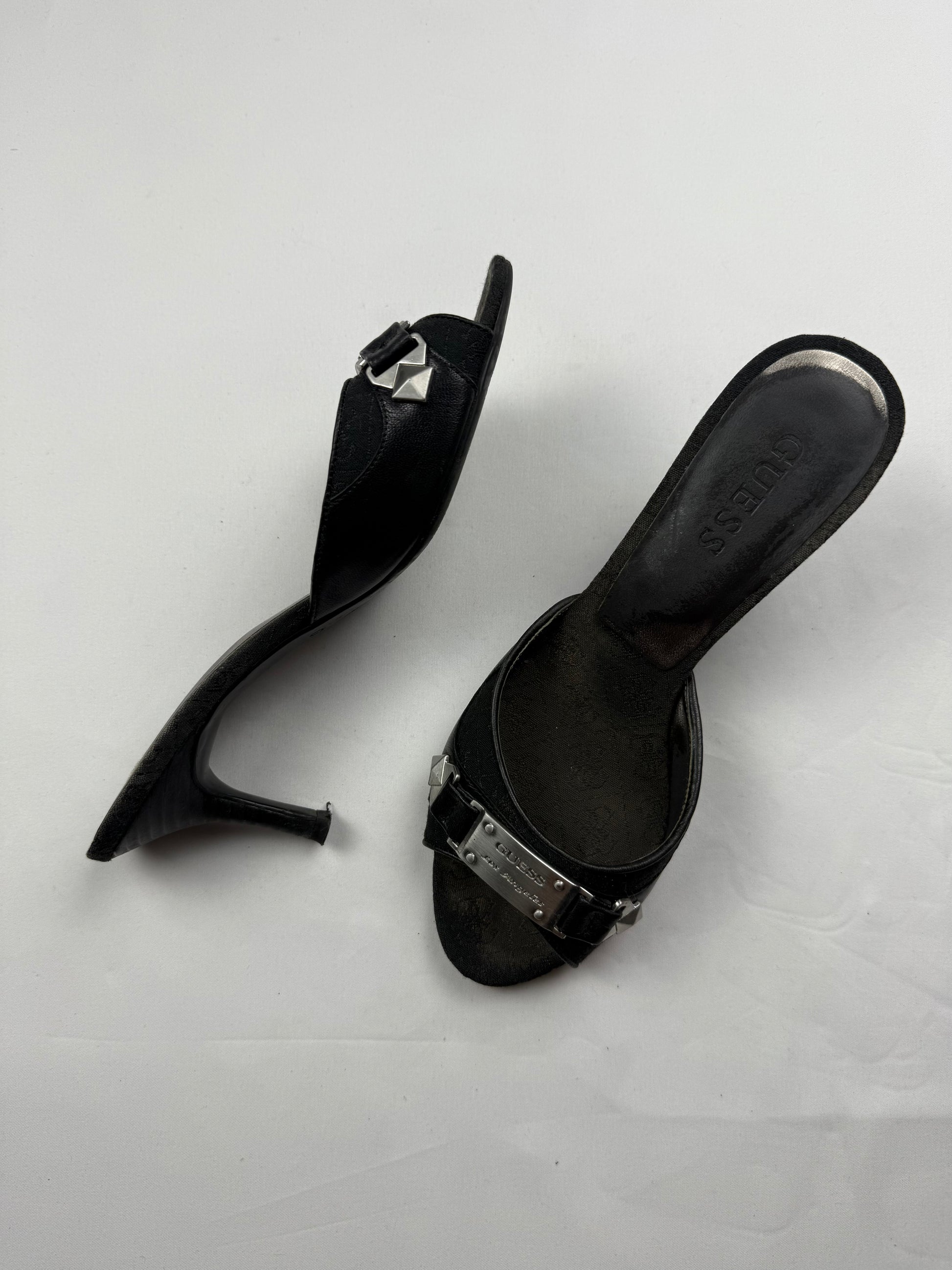 Black real leather kitten heels mules (36)