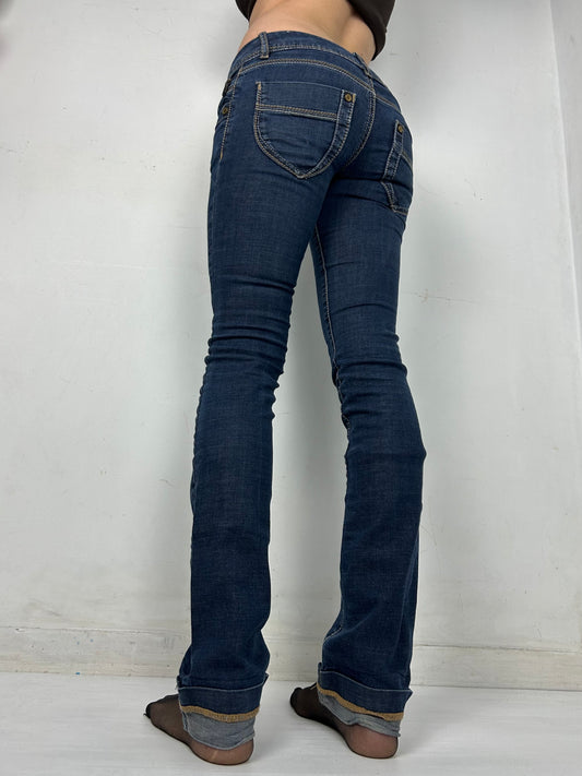 Navy blue low waist straight legs denim pants (S)