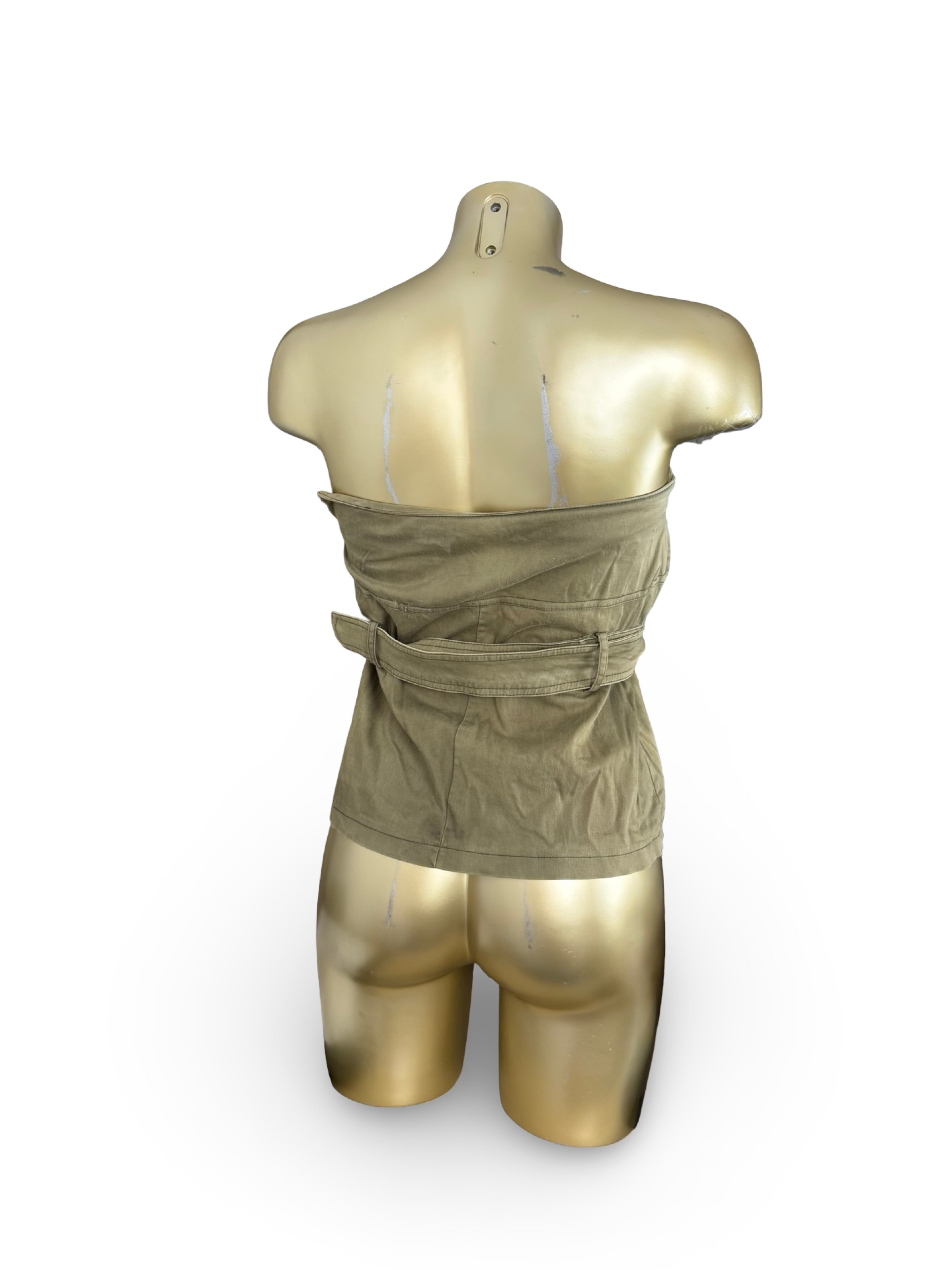 Khaki denim 2 in 1 tube top mini skirt (M)