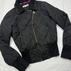 Black zip up tight fit puffer jacket (S)