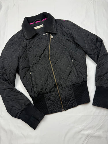 Black zip up tight fit puffer jacket (S)