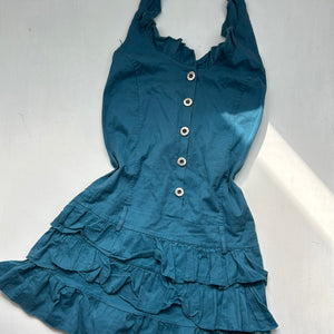Blue pleated halter mini dress (S)
