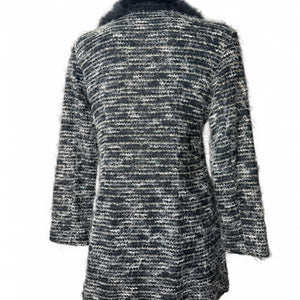 Grey faux fur neck long cardigan (S/M)