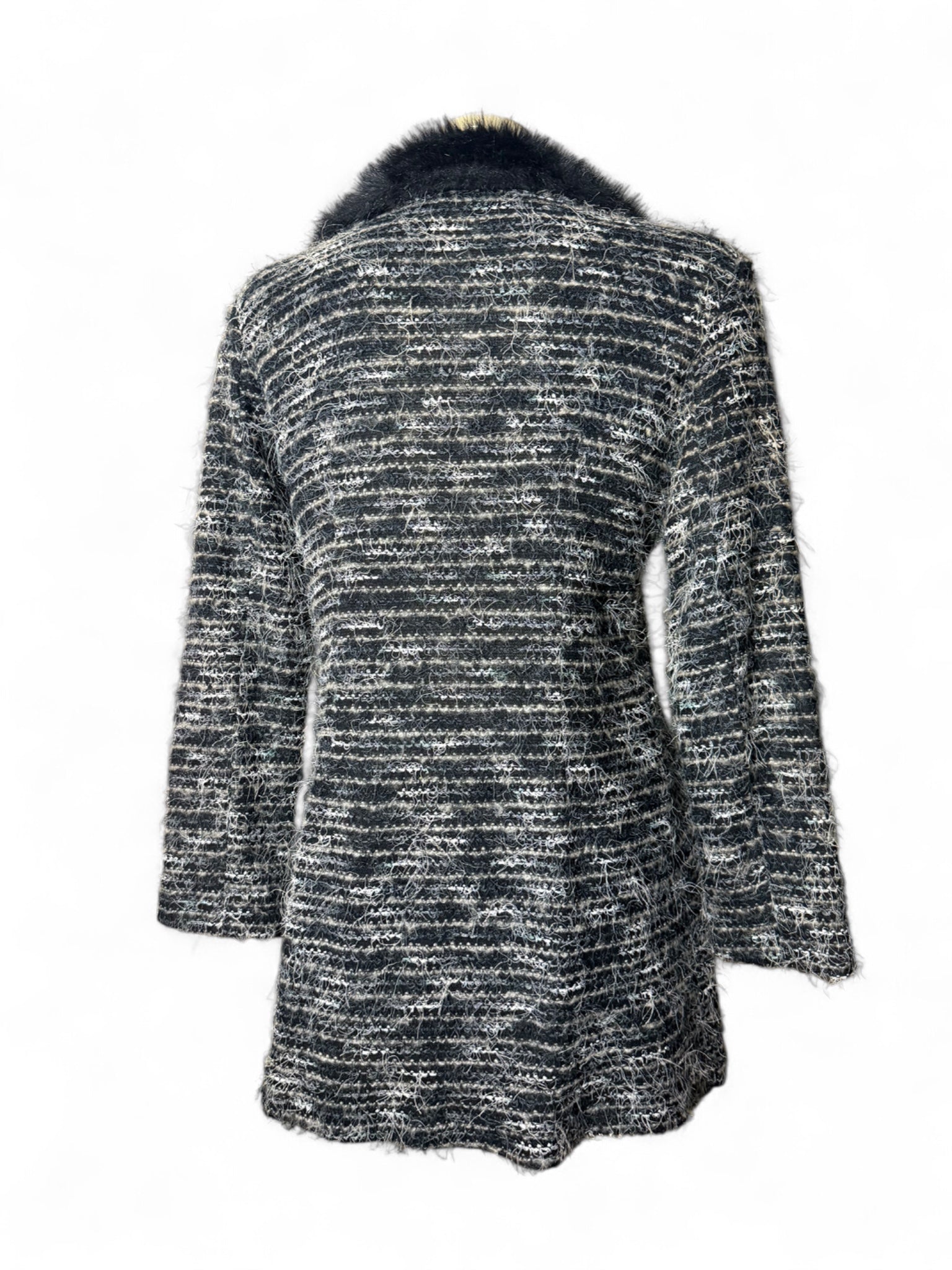 Grey faux fur neck long cardigan (S/M)