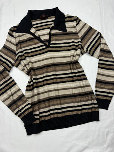 Brown striped polo neck jumper (S/M)