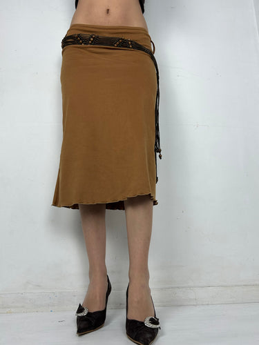 Beige fleece low rise mid skirt (S)