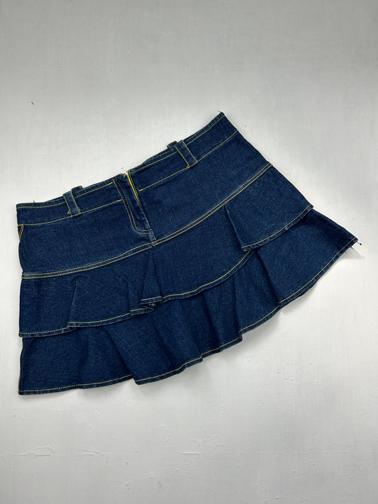 Navy denim pleated mini skirt (M)