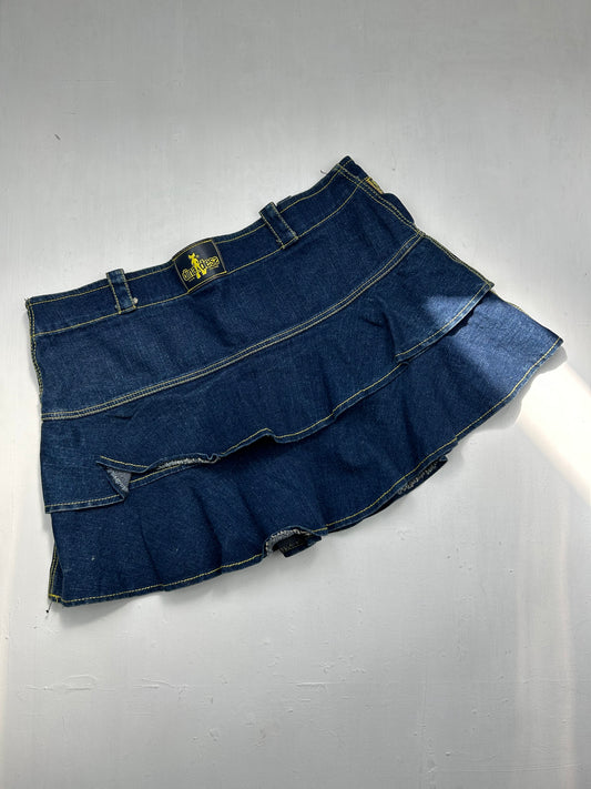 Navy denim pleated mini skirt (M)