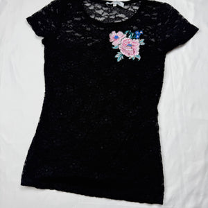 Black mesh lined tight fit tee (XS)