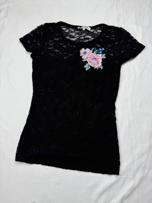 Black mesh lined tight fit tee (XS)