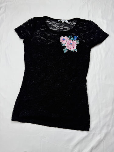 Black mesh lined tight fit tee (XS)