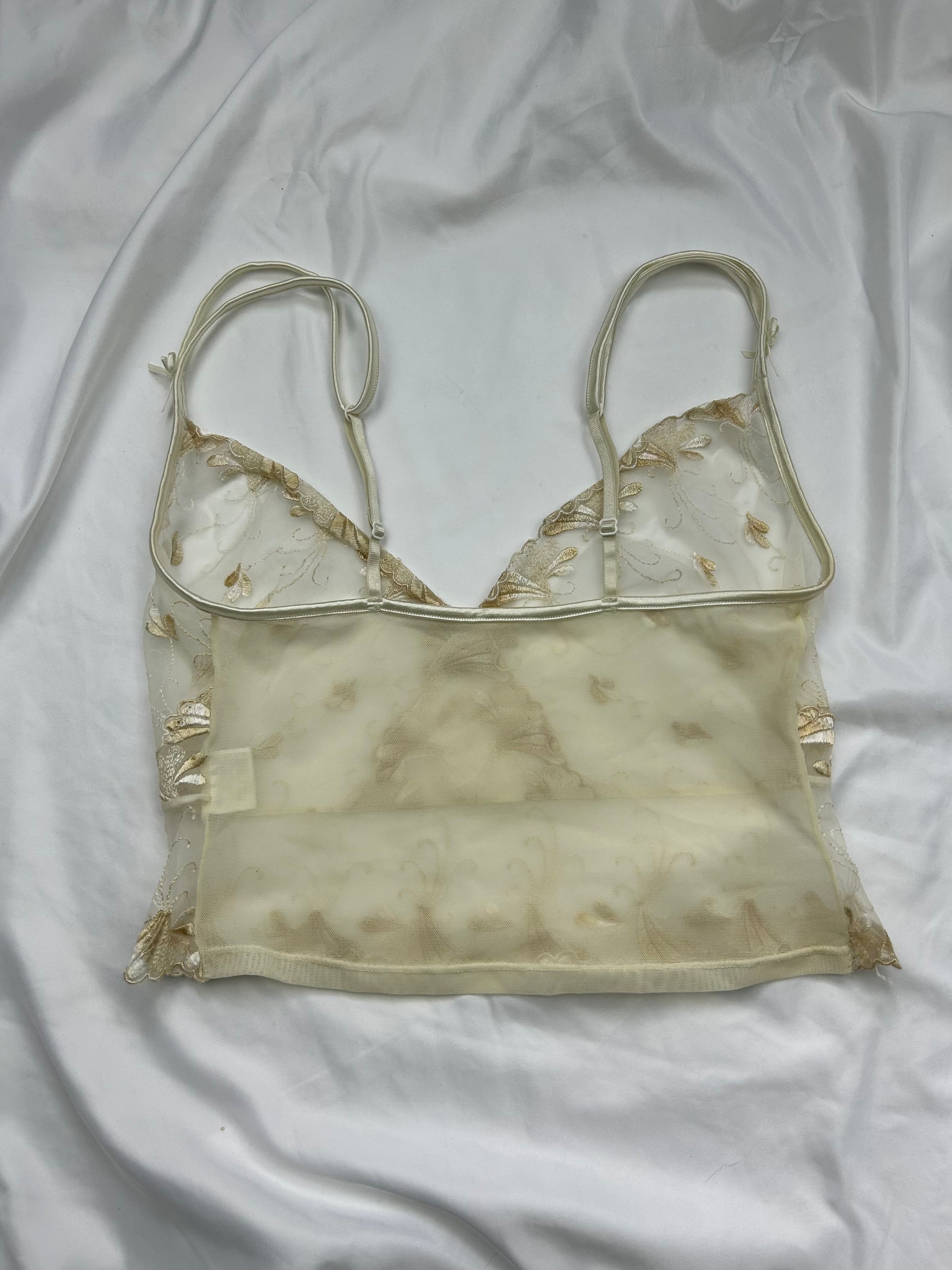 Cream lace embroidered cami top (S/M)