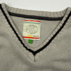 Beige V neck striped 100% cotton jumper (L)